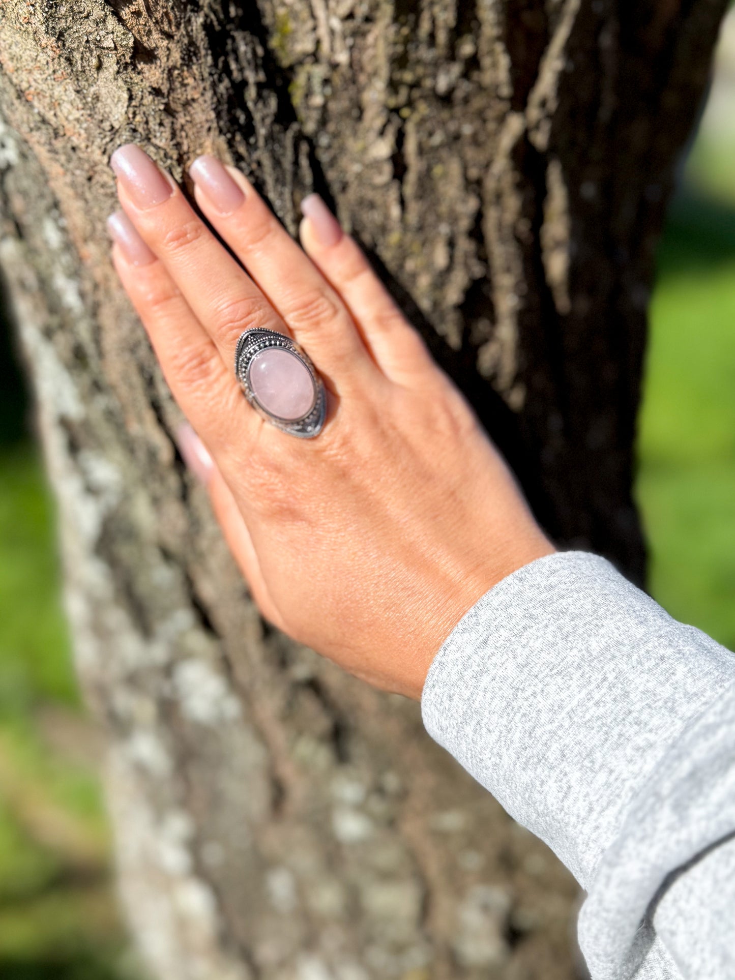 Anel Ajustável Boho - Quartzo Rosa