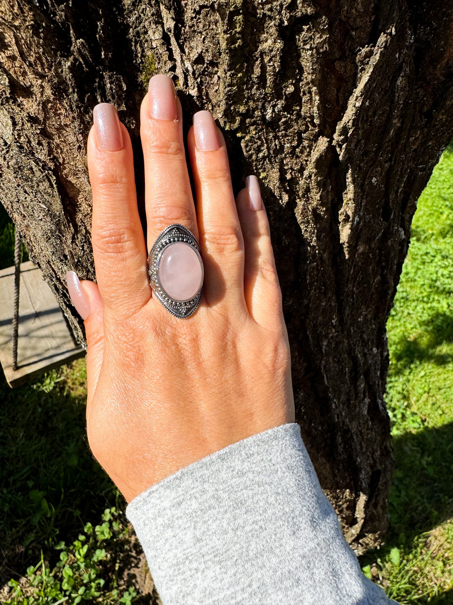 Anel Ajustável Boho - Quartzo Rosa