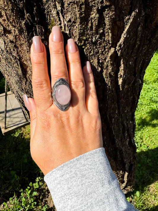Anel Ajustável Boho - Quartzo Rosa