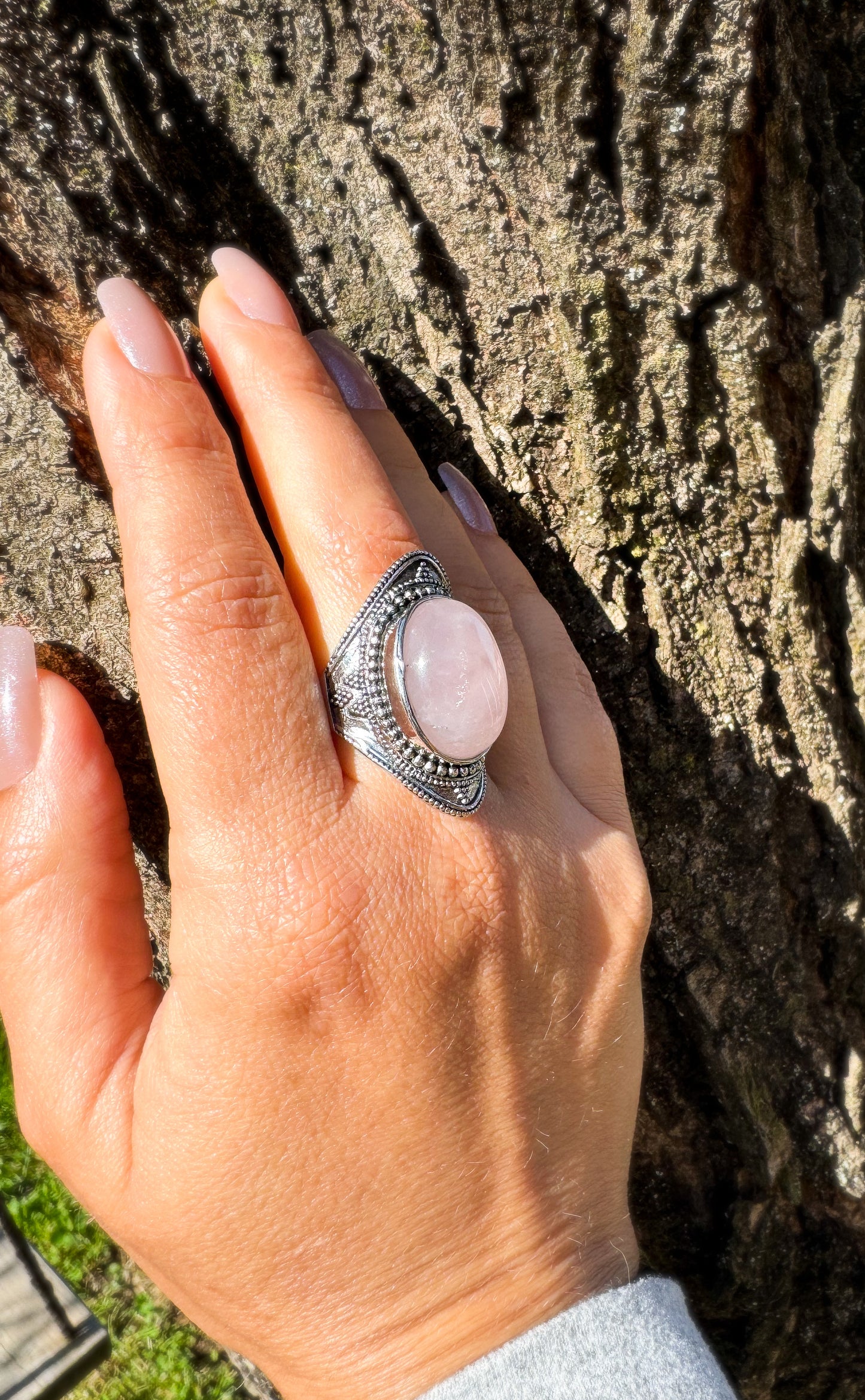 Anel Ajustável Boho - Quartzo Rosa